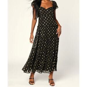 Lulu's Black and Gold Maxi Dress